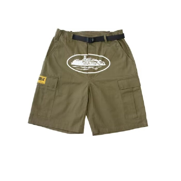 Corteiz Alcatraz Cargo Shorts Khaki Green Fast & Free Shipping